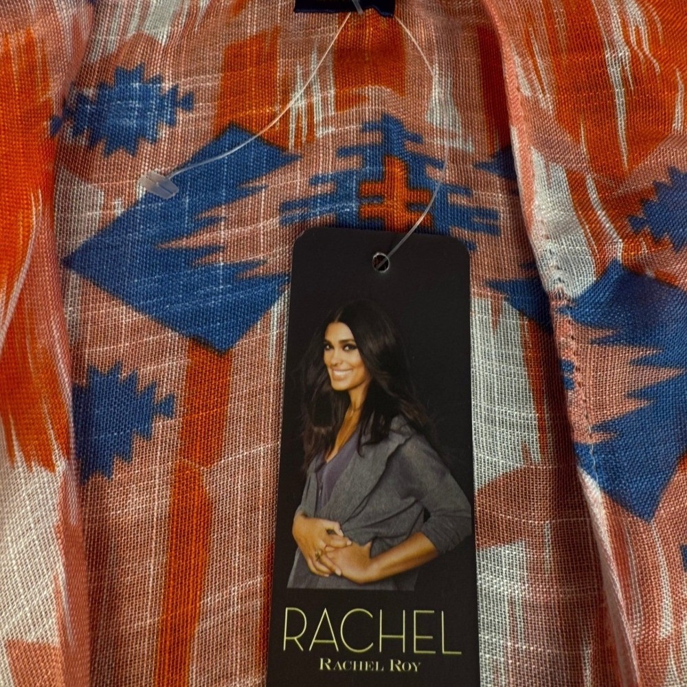 Rachel Roy Womens Kimono Cardigan Orange Blue Aztec Print Lightweight - Picture 3 of 7